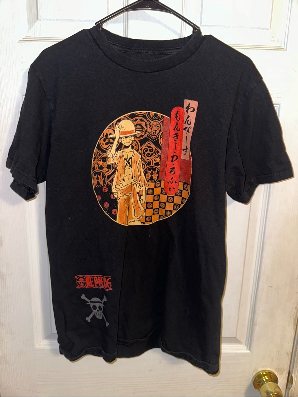 Black One Piece Graphic Crewneck T-Shirt featuring Luffy